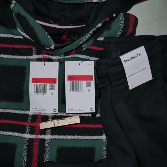 Nike Air Jordan 2 PC Sweatsuit Men's Size L Fleece Tracksuit Christmas Plaid NWT - Picture 4 of 11